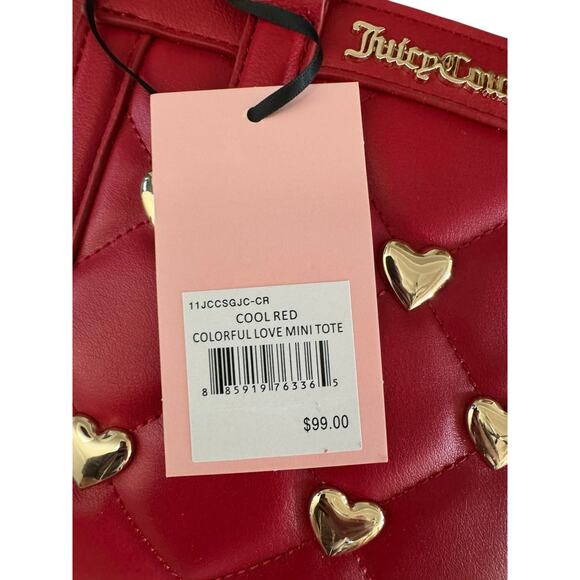NWT Juicy Couture Red Quilted Mini Tote with Gold Heart Studs Crossbody Bag - Picture 6 of 10